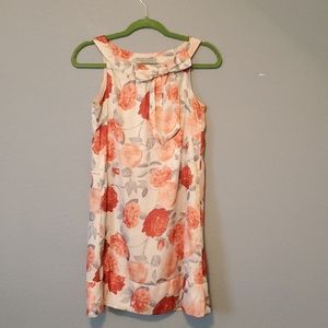 H&M PEACH & GRAY FLORAL SHEATH DRESS BOW NECKLINE